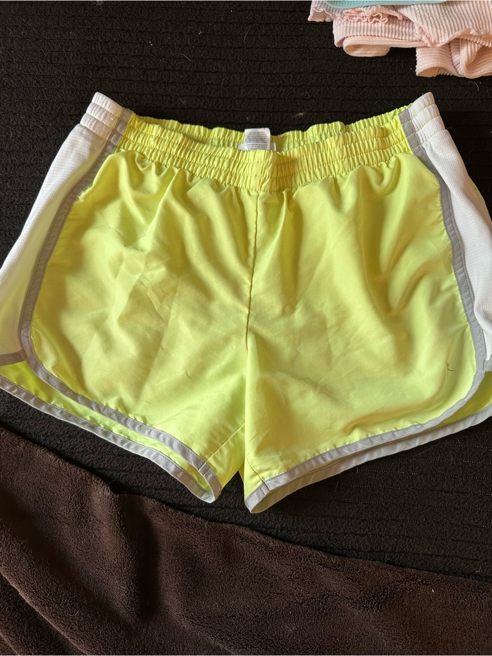 Danskin Now Neon Yellow Athletic Shorts with White Trim